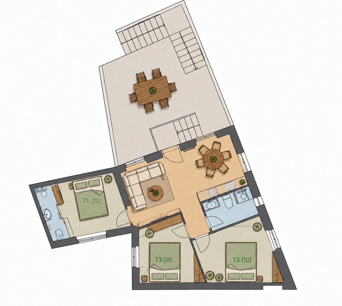 Owner T3 plan with terrace
